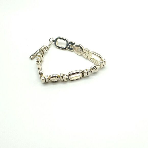 Silver-tone Metal Oval Linked Bracelet Toggle Clasp 7" - Picture 13 of 13
